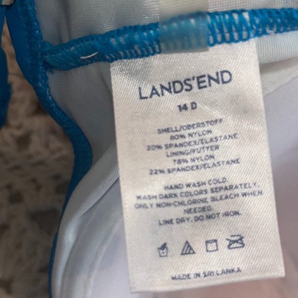 Lands End Blue Molded Cup Halter Bikini Top w/Tropical Floral Ruffle Size 14 D - Picture 4 of 8